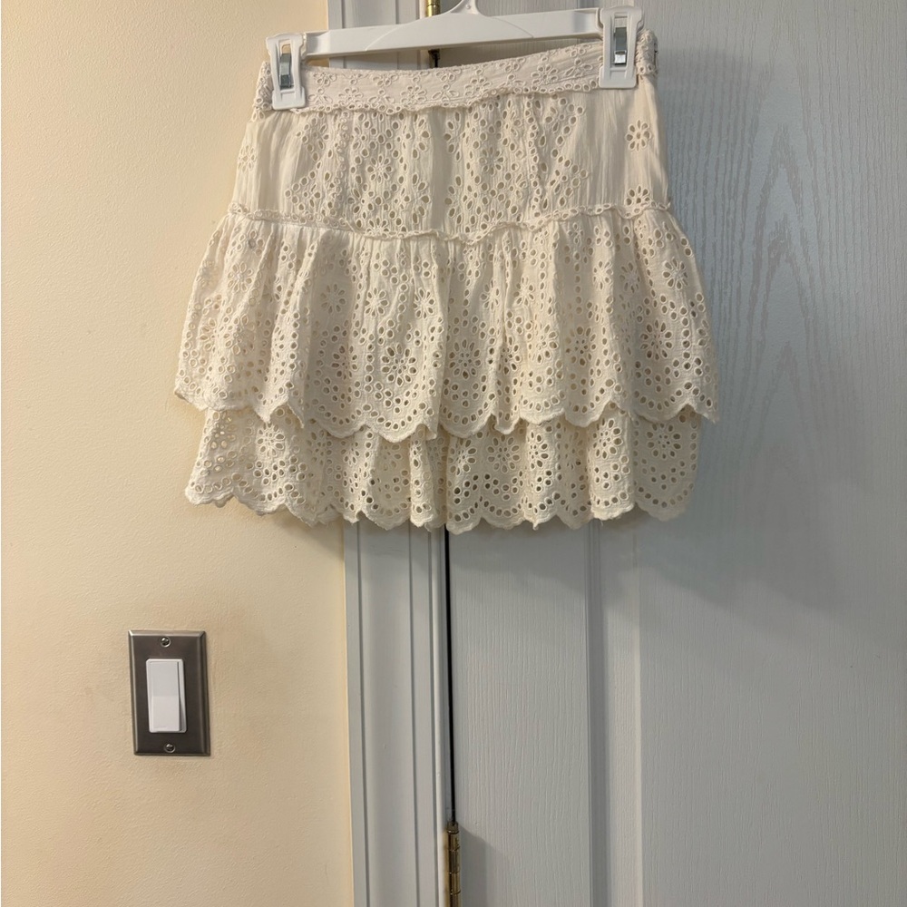 LoveShackFancy Cream Eyelet Mini Skirt